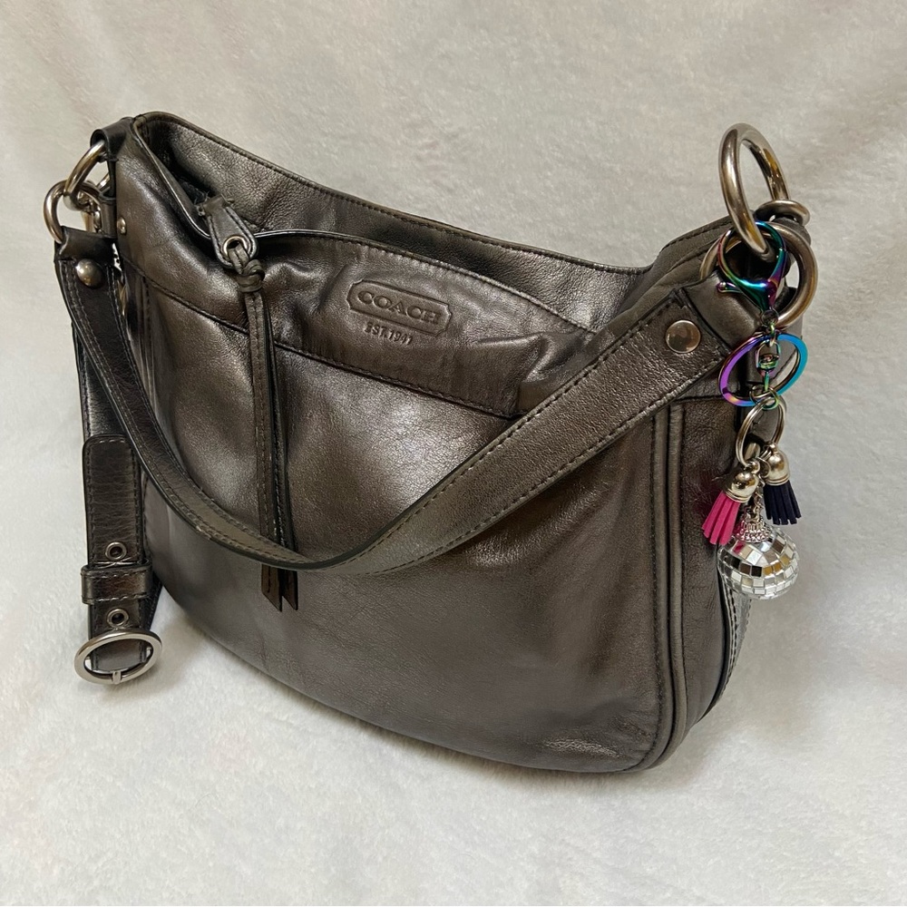 Coach Handbag Crossbody Dark Silver Metallic Removable Adjustable Strap Y2K